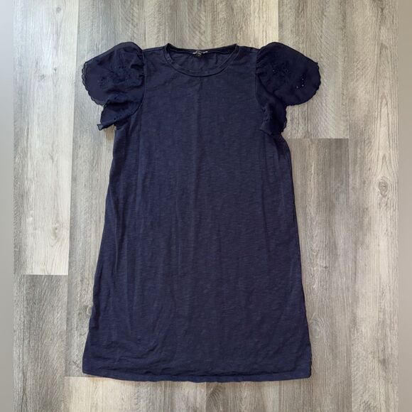 Express Flutter Sleeve Dress Navy Blue Medium Preppy Minimalist Feminine - Picture 2 of 11